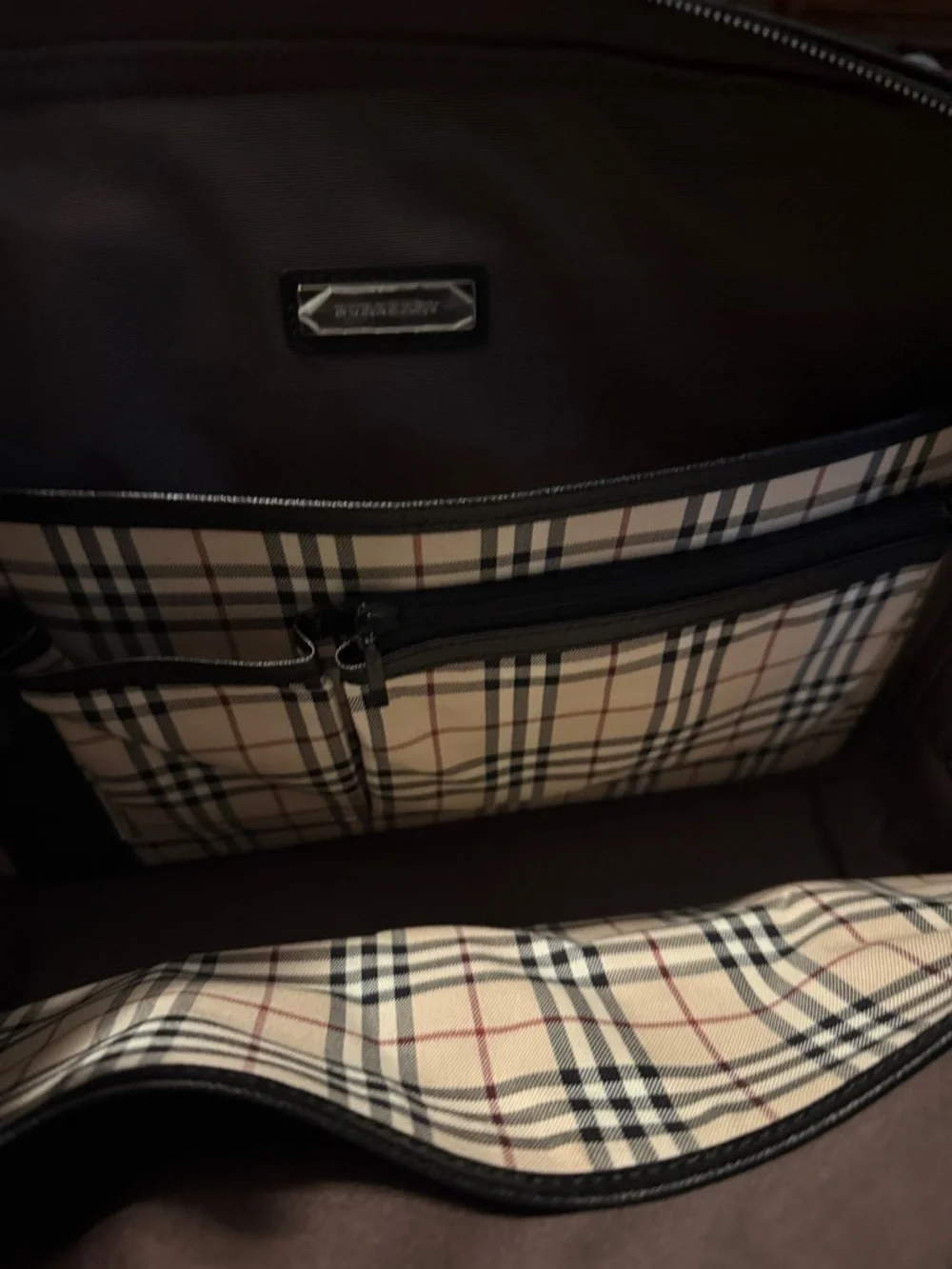 Burberry Black Leather Briefcase Laptop Bag Nova Check Interior